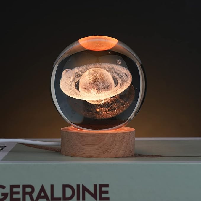 Large 3D Crystal Ball Saturn Lamp, Crystal Lamp 16 Color Changing Night Light with Remote Control for Bedroom Decor, Ideal Birthday Gift for Teens Boys and Girls, Saturn Model