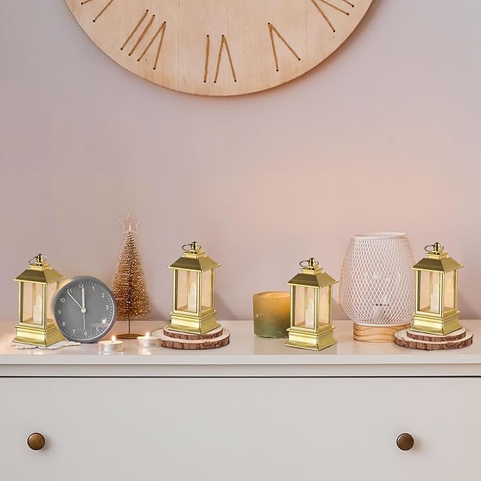Gold Lanterns Decorative Indoor: 24 Pcs Mini Lanterns for Wedding Table Centerpieces Small Battery Powered LED Lights Bulk for Party Christmas Decor