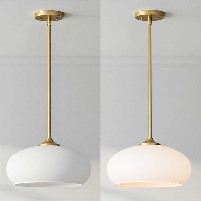 Juno Modern 1-Light Pendant Ceiling Light Fixture with Etched Opal Glass Shade for Kitchen Island, Hallway, Entryway, Passway, Dining Room, Bedroom, Balcony Living Room