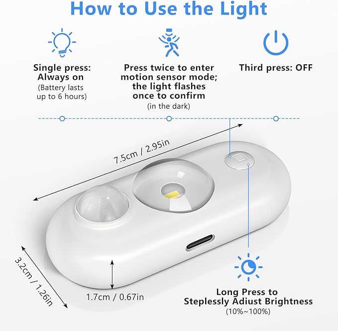inShareplus LED Motion Sensor Puck Lights, Under Cabinet Lighting Indoor, USB Rechargeable Magnetic Night Light, 6500K Warm White Wireless Dimmable LED Lighting for Closet, Stairs, Kitchen (6 Pack)