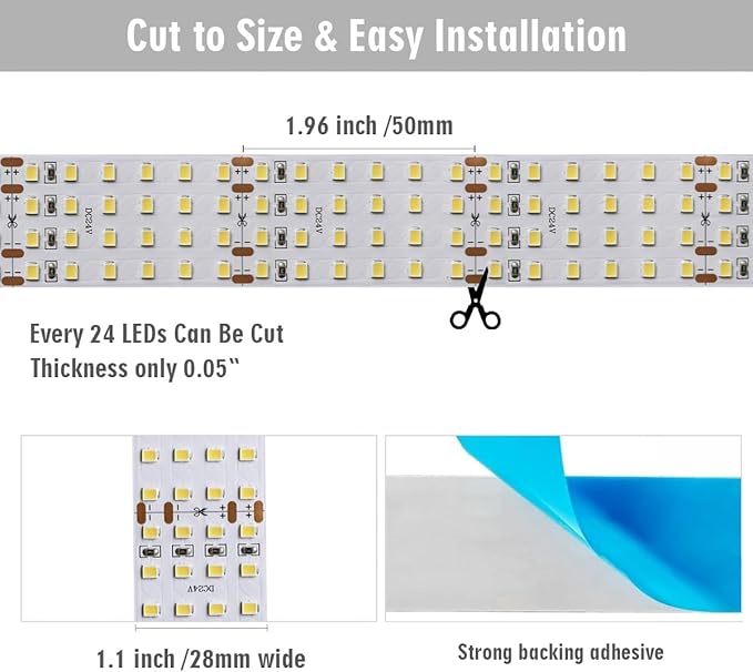 2835 White High CRI 90 LED Strip Light - Bright Color Quad Row Flexible LED Tape Lights 24V- IP20-3,530 lm/m for LED Industrial and Photographic Lighting (1m/3.28' Daylight White)
