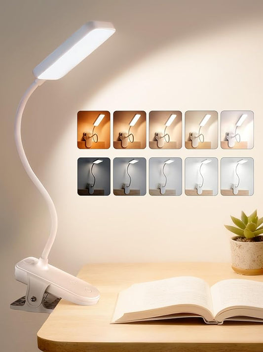 Clip on Light,9 Brightness+5 Color Clip on Lamp with 4000mAh Battery,450 Lumen Rechargeable Desk Lamp with Clamp,48 LED Reading Light for Bed,Cordless Reading Lamps for Bed/Headboard/Craft