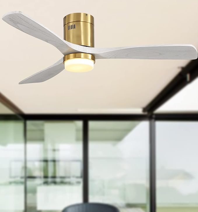 52" Flush Mount Ceiling Fans with Lights Remote Control,Dimmable LED, Indoor Outdoor for Bedroom,Patios Noiseless DC Motor,Golden Body