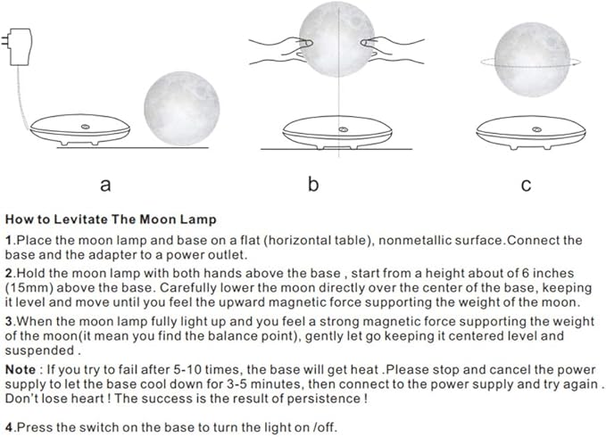 Levitating Moon Lamp, 3D Printing Moon Light Lamp with Touch Control and Wooden Base,Magnetic Floating Rotating LED Light Night for Home、Office Decor, Creative Gifts
