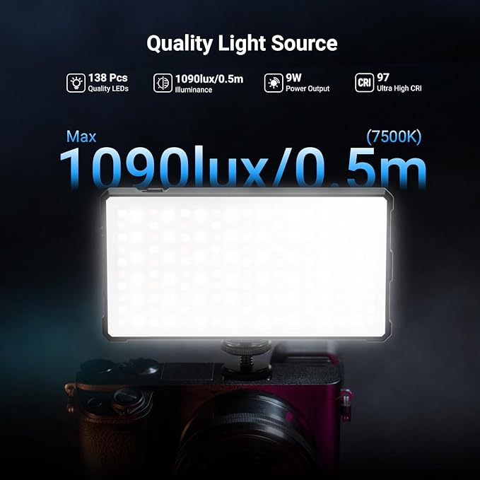 NEEWER Basics Full RGB Camera Video Light with Desk Tripod Stand, 8W CRI97 2700K-7500K 17 Scenes 4000mAh Portable Metal Small LED Panel Lighting for DSLR Streaming Photography Video Recording, SL90C