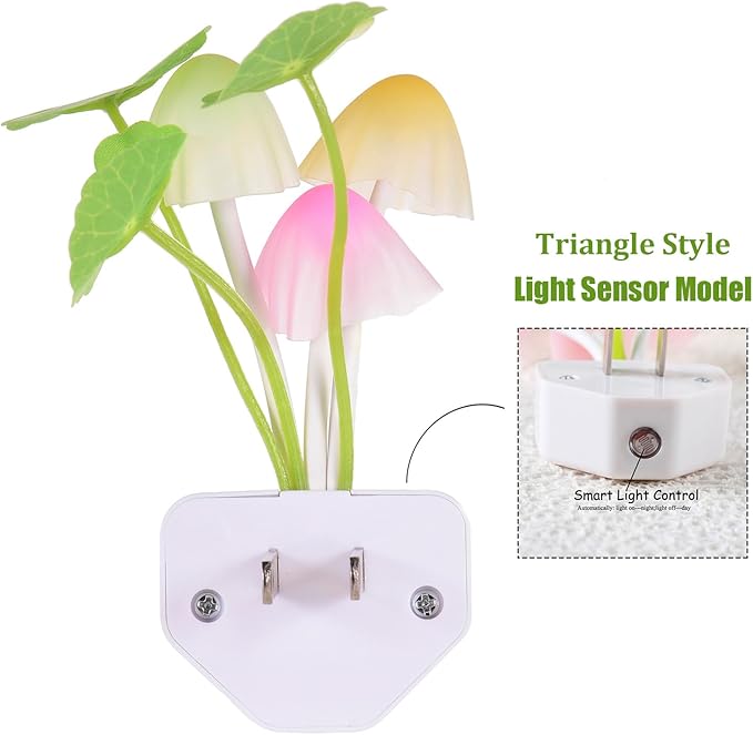 2 Pack Mushroom Night Light Plug-in, Lotus Leaves/Water-Weeds Mushrooms Colors Changing Nightlight Colorful Bedside Lamps Breast-Feeding LED Night Lights for Baby Kid Children Adult