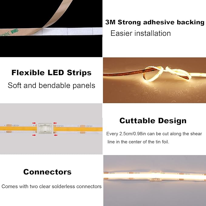 TOPAI 24V COB LED Strip Warm White 3000K Outdoor Waterproof 16.4ft Super Bright 4000Lm CRI>90 Self Adhesive Uniform Dotless 480LEDs/M Cuttable Flexible for Home,Office DIY Lighting Project