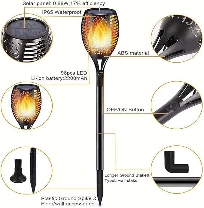 2 Pack Solar Light Outdoor (Super Larger Size) 96led Solar torches for outside,Ultra-Bright Solars Light with Flickering Flame,Auto Lighting Dusk to Dawn Landscape Patio Lights for Garden Decor