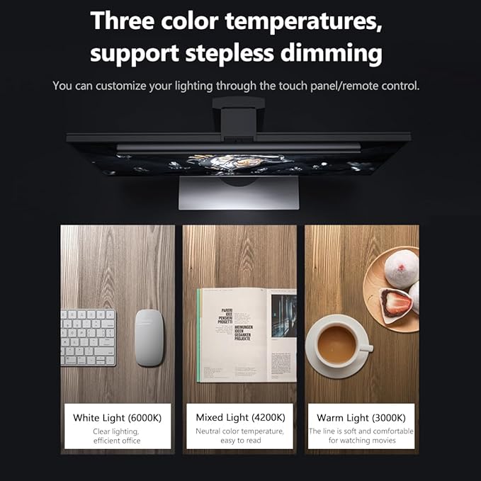 Monitor Light Bar, Touch E-Reading Monitor Light Lamp, No Screen Glare Stepless Dimming USB LED Hanging Light for Work and Office