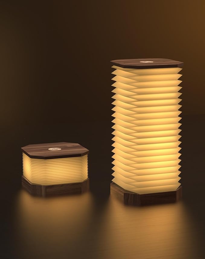 Bedside Table Lamp for Bedroom, Vertical Accordion Lamp with Warm Light, Adjustable Height & Brightness, USB Charging, Study Reading Light for Living Room, College Dorm, Home, Office