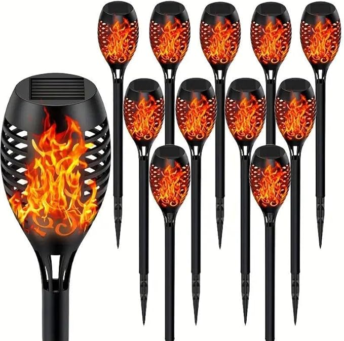 LED Solar Flashing Flame Lights, Automatic Switch, Waterproof, Rechargeable, Holiday Atmosphere Lighting and More uses (12 Pieces)