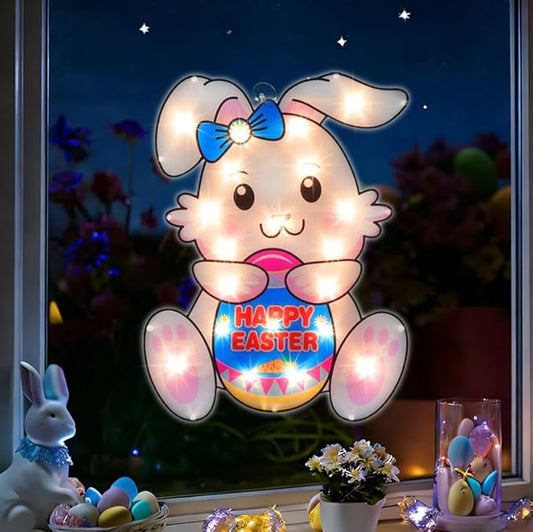 17" 20LED Lighted Bunny Easter Decor, Soft Warm Glow for Window, 120V Plug-in, UL Certified, Pretty Gift Box Packed