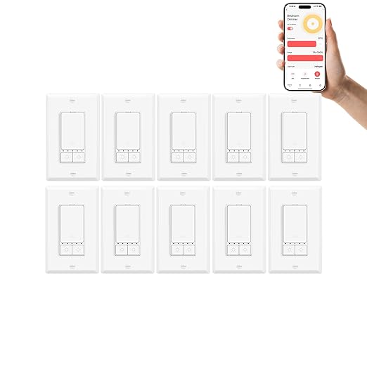 Greencycle Smart Dimmer Switch,10PK Single Pole, Needs Neutral Wire,2.4GHz WiFi Light Switch,Work with Alexa and Google Home, ETL Certified,No Hub Required,for Dimmable 150W LED CFL,600W Incandescent