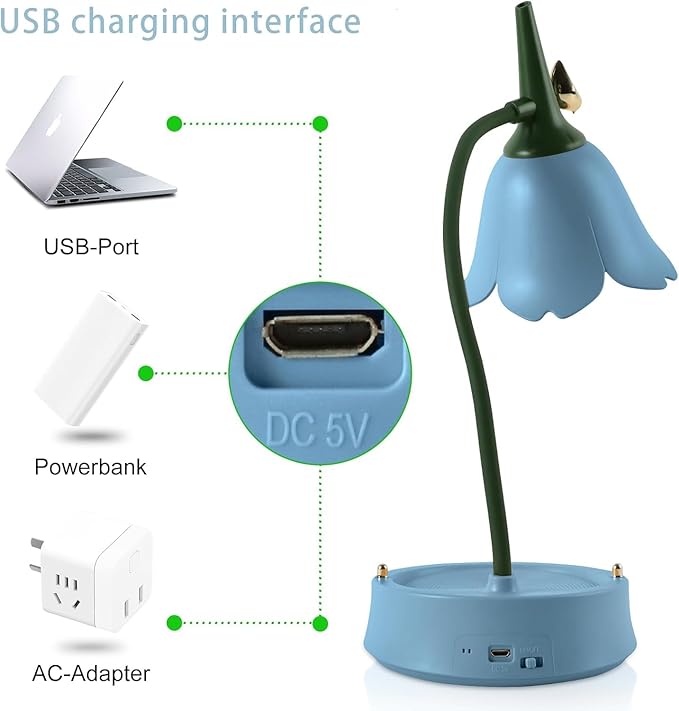 Desk Lamp for Kid, Dimmable LED Table Lamp with 3 Colour Temperatures, Rechargeable Desk Lamp with Touch Sensor and Flexible Arm, USB Bedside Lamp for Reading, Learning, Working (Blue)