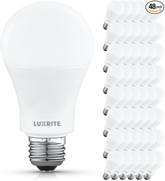 LUXRITE A19 LED Light Bulb 100 Watt Equivalent, 5000K Bright White, 1500LM, Non-Dimmable, Standard LED Light Bulbs, 12.5W, E26 Base, Enclosed Fixture Rated, Damp Rated, ETL Listed (48 Pack)