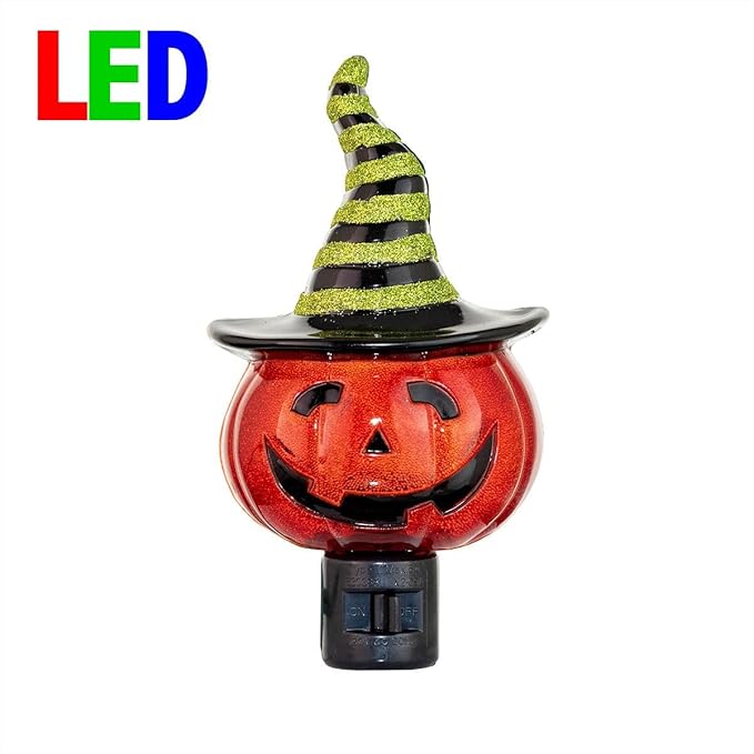 Novelty Lights LED Lamp Pumpkin in Witch Hat Halloween Decoration Night Light with Swivel Plug