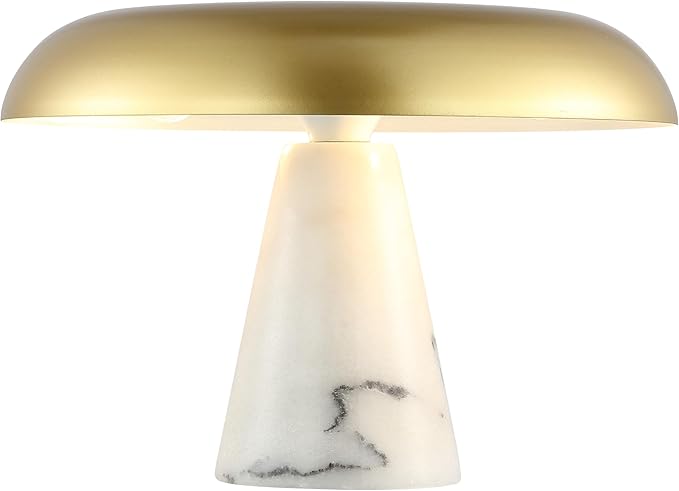 SAFAVIEH Lighting Collection Vaughan Brass Gold/White Modern Dome Mushroom 10-inch Table Lamp for Bedroom, Living Room, Home Office, Desk, Nightstand (LED Bulb Included)