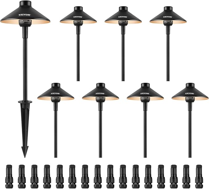 VEVOR 8 Pack Low Voltage Landscape Path Lights, 3W 210LM 12V-24VAC/DC Outdoor LED Pathway Lighting, 3000K Warm White Walkway Lights with Quick Connectors, IP66 Waterproof for Yard Garden Sidewalk