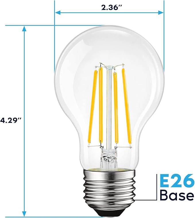 LUXRITE Vintage A19 LED Light Bulbs 100 Watt Equivalent, 1600 Lumens, 3000K Soft White, Dimmable Edison Light Bulbs, 12W, Damp Rated, UL Listed, Clear Glass Filament Bulb, E26 Medium Base (4 Pack)