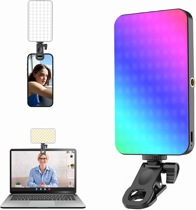 5000 mAh Portable Selfie Light for iPhone: RGB Rechargeable Phone Fill Lights, Ring Light for Camera Picture, Makeup Photo, Video Conferences, Laptop Use, Zoom Meetings, TikTok, Vlog Photography