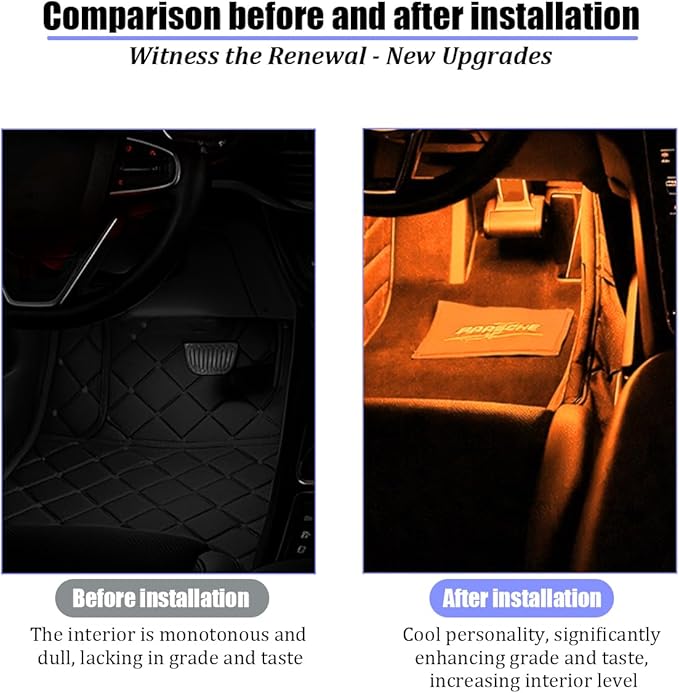 ANFTDCO Car Interior LED Lights, 4 in 1 USB Port Automotive Ambient Neon Light Kit, Vehicle Center Console Dashboard Strip Lamps Decoration Accessories, Universal for SUV Truck Sedan (Orange)