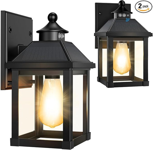Solar Sconce Lights Outdoor Wall Mount Solar Porch Light Exterior Waterproof with 3 Lighting Modes and Motion Sensor 3000K Dusk to Dawn Wall Lantern for Garage Front Door Home Barn Shed House 2Pack