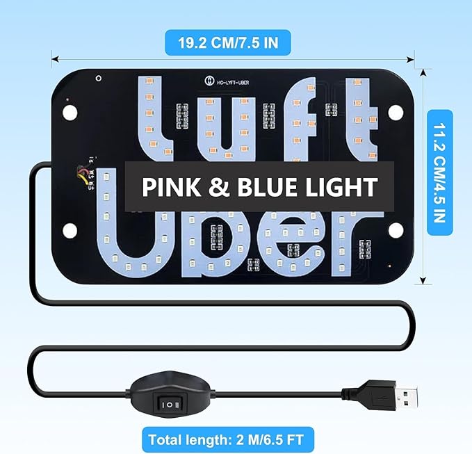 LED Light Sign for Car, Taxi Windshield Light Sign, USB Car LED Display with Suction Cups, Taxi Indicator Lights, USB Plug, Dual-Color Conversion, Improve Night Visibility (TypeB-Red)