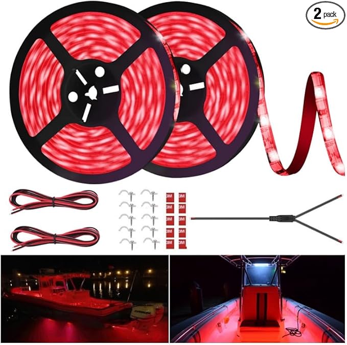 LED Boat Strip Lights, 32.8FT Marine Pontoon Led Lights, Waterproof Boat Interior Light, Under Gunnel Lights, Boat Deck Light, Night Fishing Lights, Good for Pontoon Bass Fishing Yacht Kayak (Red)