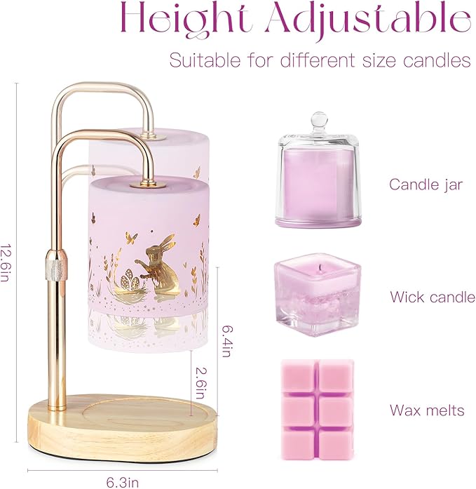 Easter Decorations for Home: Pink Candle Warmer Lamp with Timer Height Adjustable Wax Melt Warmer Dimmable Easter Indoor Decor Gift for Women