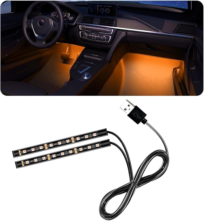 Car LED Strip Light, 24 LED RGB Auto Under Dash Interior Atmosphere Lights, USB Vehicle Decorative Lamp Ambient Night Light Strip, Lighting Kit Car Accessories (Orange)