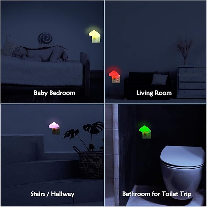 Night Lights Plug into Wall - Sensor LED Mushroom Light, Magic 7 Color Changing Cute Dream Bed Mushroom Lamp for Kids Adults Pets, Living Room Bedroom Kitchen, Bathroom Toilet, Stair Hallway Corridor