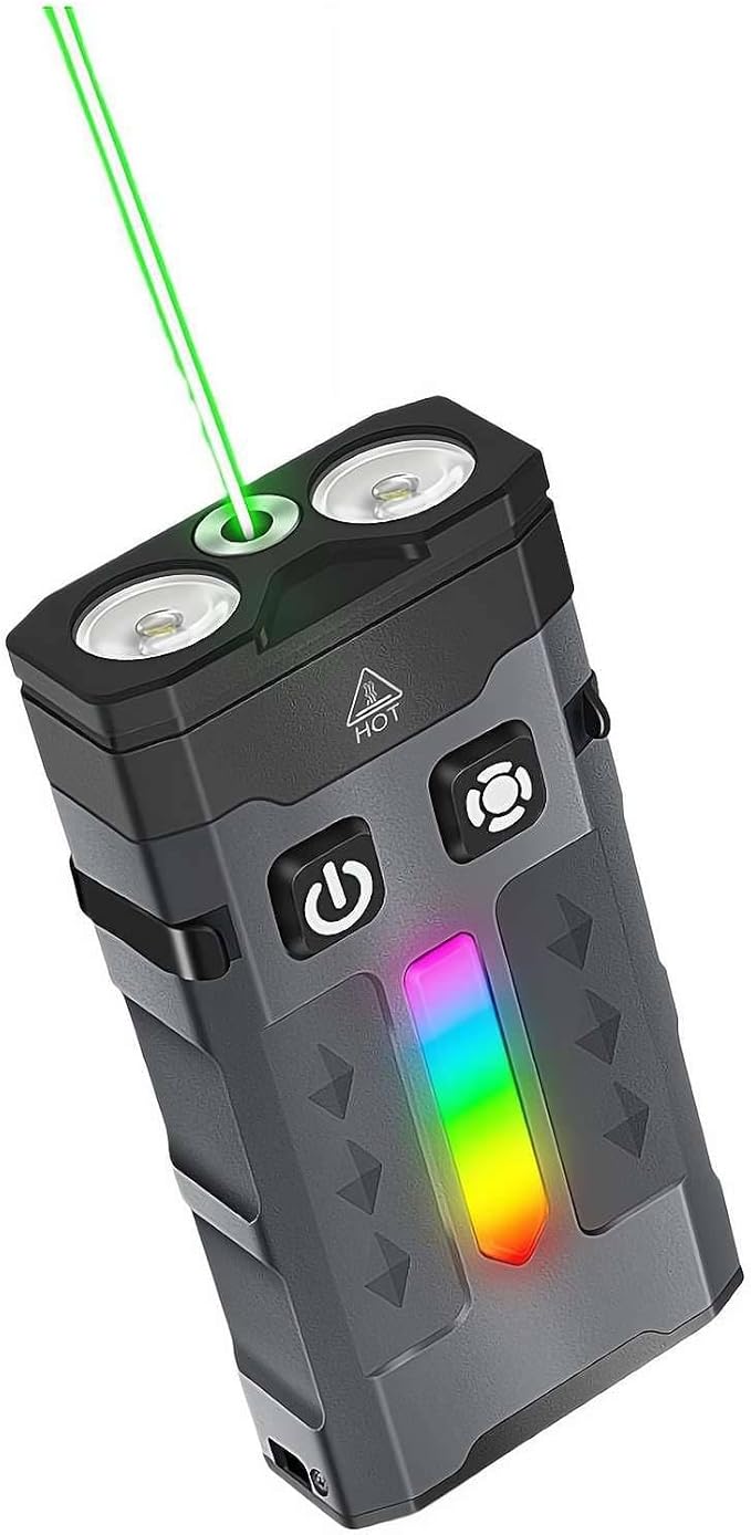 ED-C Strong Light Keychain Flashlight– Aluminum Alloy Flashlight,1100 Lumens,RGB Light-ing with Spot and Flood,IP66 Waterproof & Magnetic Clip for Outdoors,Emergency(EV20 Green Laser+Side Light RGB)