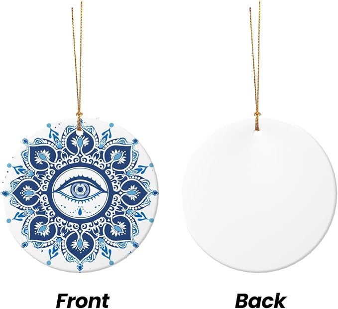 Mandala Demon Eye Christmas Ornaments, Christmas Decorations Xmas Tree Hanging Ornaments, Round Ceramic Festive Keepsake Gift for Xmas Decorations Holiday Home Decor
