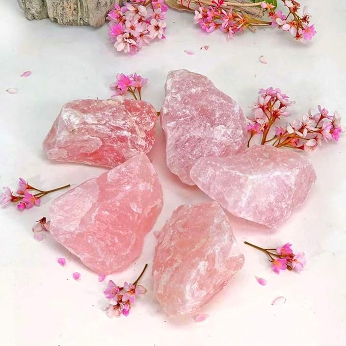 Zenkeeper 1Lb Natural Raw Rose Crystal Large Rose Quartz Stone Rough Gemstones Fountain Bulk Rocks for Tumbling, Cabbing, Polishing, Wire Wrapping, Wicca & Reiki Crystal Healing