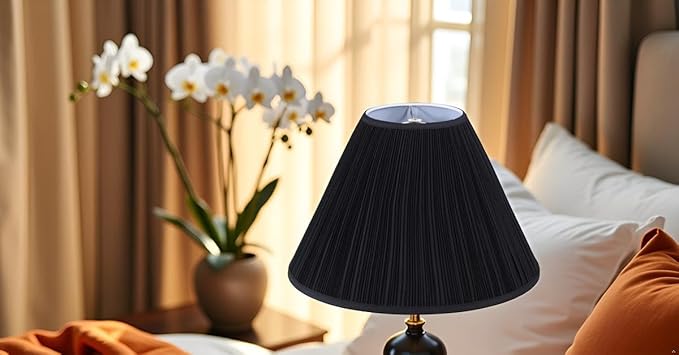Aspen Creative 33024, Hardback Empire Transitional Spider Lamp Shade, Mushroom Pleated Black Faux Silk Fabric, 7" Top x 18" Bottom x 13" Slant Height