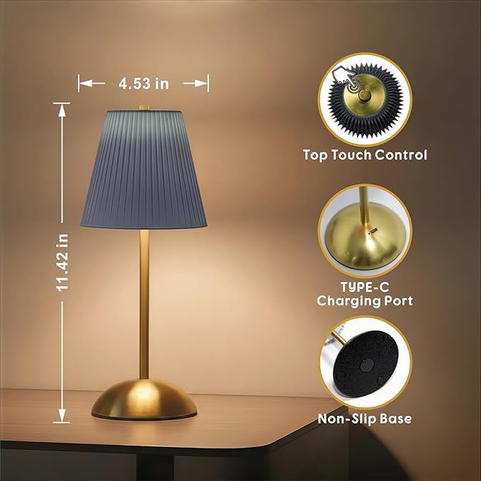 Set of 2 Wireless Cordless Lamps Rechargeable, 3CCT & Stepless Dimming, LED Battery Table Lamp with Touch Sensor Technology for Desk, Bedside, Outdoor Settings, 4.5"W x 11.5"H (Slate Blue)