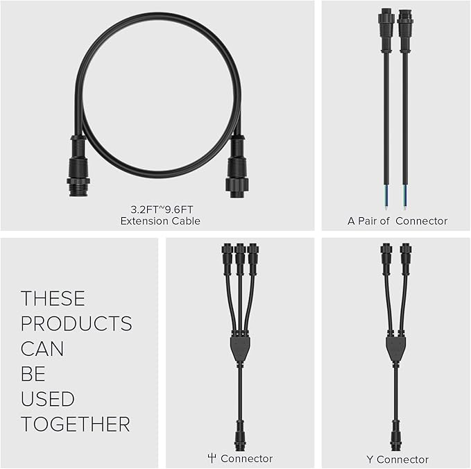 BTF-LIGHTING 3 Pin Electrical Metal nut Connector 18AWG IP67 Male Female Connector 7.87in/20cm Extension Cable for Car,Truck,Boat,Indoor/Outdoor LED Strip Lights/String 22mm Metal Nut Big Size