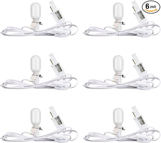 Leelosp 6 Pack Accessory Cord with 1 LED Light Bulb, 4.9 FT Christmas Village Blow Mold Light Cord E12 Clip-On Socket with Double Fuse for Halloween Pumpkin DIY Holiday Decorations