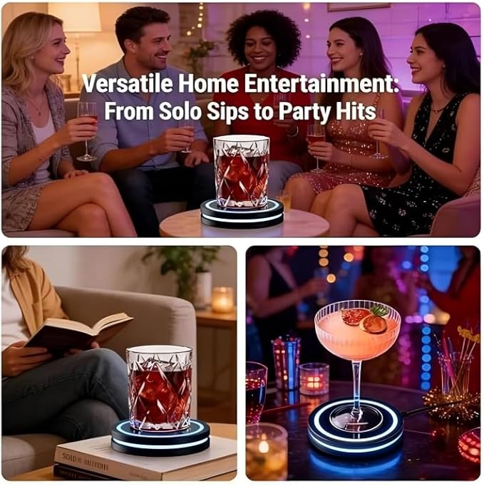 Smart Coaster 2.0 Cocktail Machine - Portable Smart Drink Mixing Coaster with Interactive Lighting, Built-in Smart Sensing Tech, Easy to Clean & Carry, Compact Storage Cocktail Maker Machine