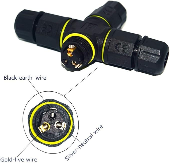 3 Way Junction Box IP68 Waterproof Electrical Junction Box 2 Pin/3 Pin/4 Pin Outdoor Cable Connector for Underground/Outdoor Ø 4.5mm-10mm, Shielded Field Installable - 3Pin