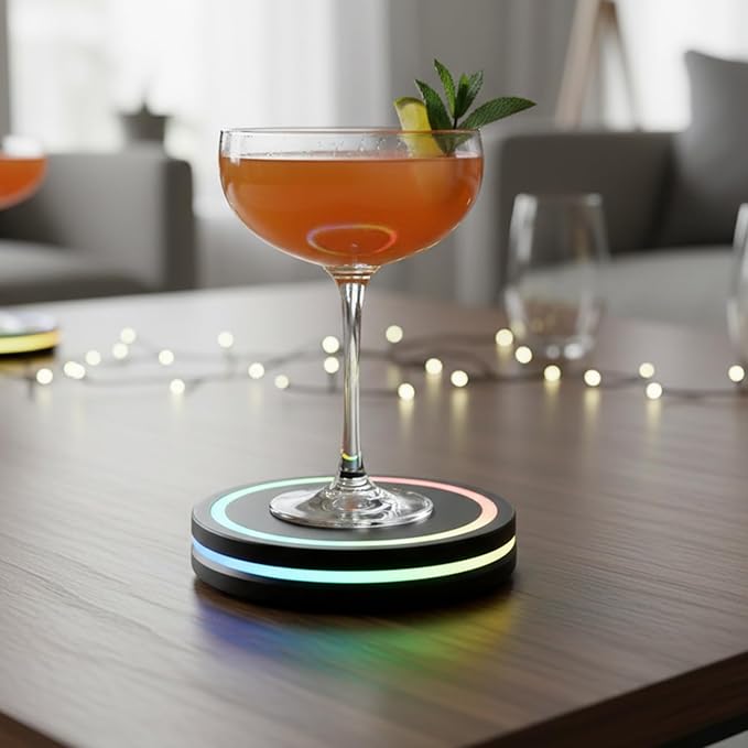 Smart Coaster Cocktail Machine, Portable Cocktail Maker Interactive Lighting with Built-in Smart Sensing Tech Easy to Clean & Carry Compact Storage for Mat Bar Club Drink