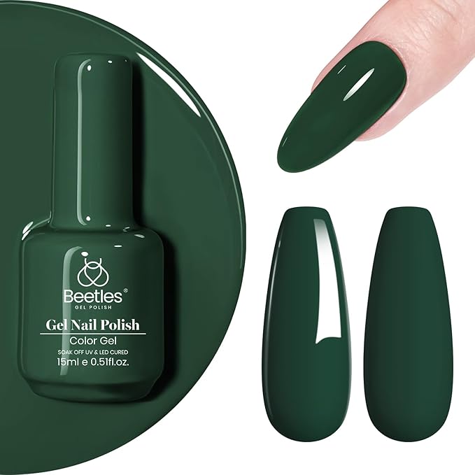 Beetles Green Gel Nail Polish – 15ml Dark Green Gel Nail Polish, Soak Off UV LED Nail Lamp St. Patrick's Day Nail Art Manicure Salon DIY Home