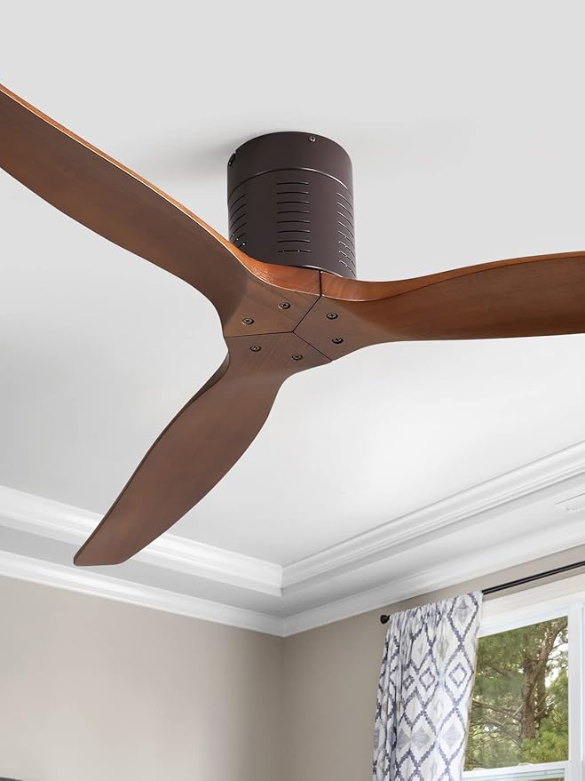 Sofucor 52'' Ceiling Fan no Light, Low Profile Flush Mount Ceiling Fan with Remote Control, Quiet Energy Saving with 6 Speeds, Timer, Brown