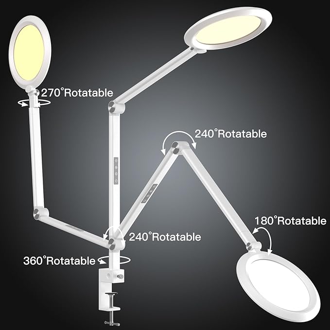 VERSKI LED Desk Lamp for Video Conferencing, Webcam Light, Reading Light, Dimmable 4 Color Modes, 18W Desk Light, Clip on Light, Eye Care Zoom Light, for Home Office and Office Use, White