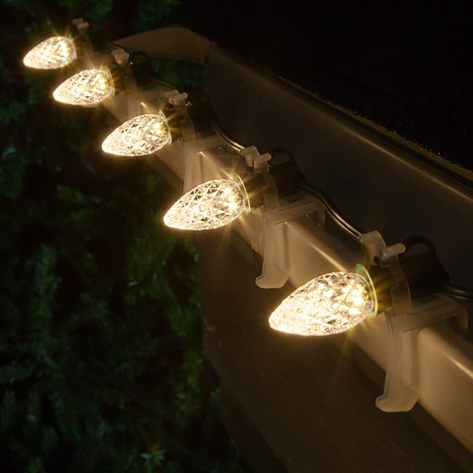 25 C7 Opticore Commercial Warm White Christmas Lights - Outdoor LED Heavy Duty Bulbs for Patio, Party, Holiday, Bedroom on SPT1 18 Gauge Green Wire (25 ft)