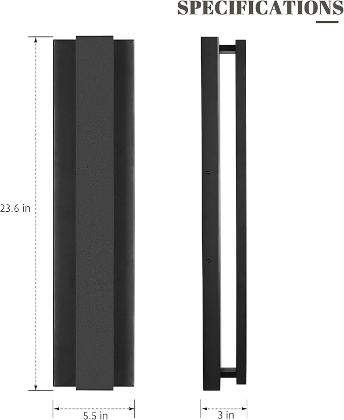 LamQee 23.6 Inch Modern Outdoor Wall Light Exterior Lighting Fixtures, 3000K 24W LED Contemporary Outdoor Sconces Wall Lighting, Matte Black Outside Wall Mount Lights for House Garage Porch Patio Door