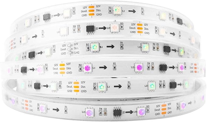 BTF-LIGHTING WS2811 IC=RGB+IC Addressable Dream Color LED Strip 16.4FT 30LEDs/m 10Pixels/m IP67 Waterproof White PCB Flexible DC12V Chasing Effect for Home Indoor Decor(No Adapter or Controller)