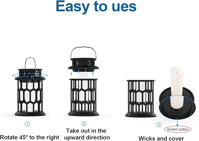 Sola Lanterns Outdoor Waterproof, Flickering Flame Hanging Solar Lanterns Solar Powered Wireless Lantern Decorative Lighting for Halloween Party,Patio,Garden,Yard,Pathway