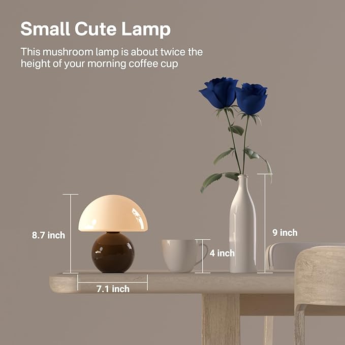 Mushroom Lamp Table Lamp for Bedroom,Desk Bedside Small Lamps for Living Room Night Stands,Mushroom Decor Cute Mini Modern Mid Century Lamps,Unique Aesthetic Home Living Room Decor(Coffee)