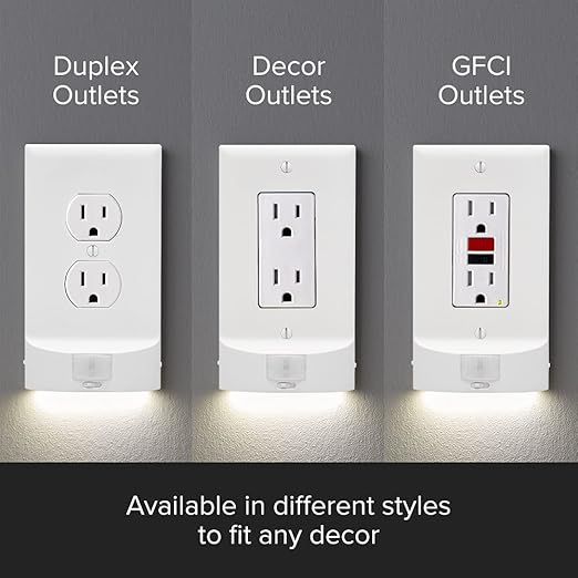 SnapPower 3 Pack MotionLight [for Duplex Outlets] - Motion Detecting LED Night Lights Built-in to Wall Plate - Bright/Dim/Off Options - Auto On/Off Sensor - (Duplex, Black)